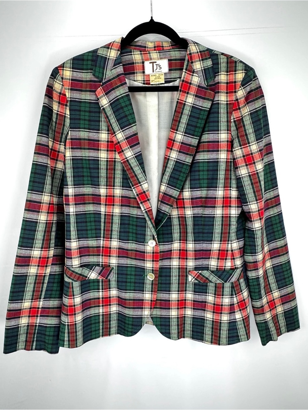 Vintage 70s 80s Plaid Blazer Jacket in Red & Green